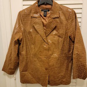 Dialogue Women's 100% Embossed Croc Leather Jacket Tan Women Size XL